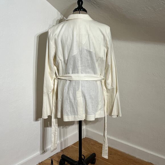 Free People Linen Blend Belted Blazer Jacket Ivory Size Large - Picture 8 of 8